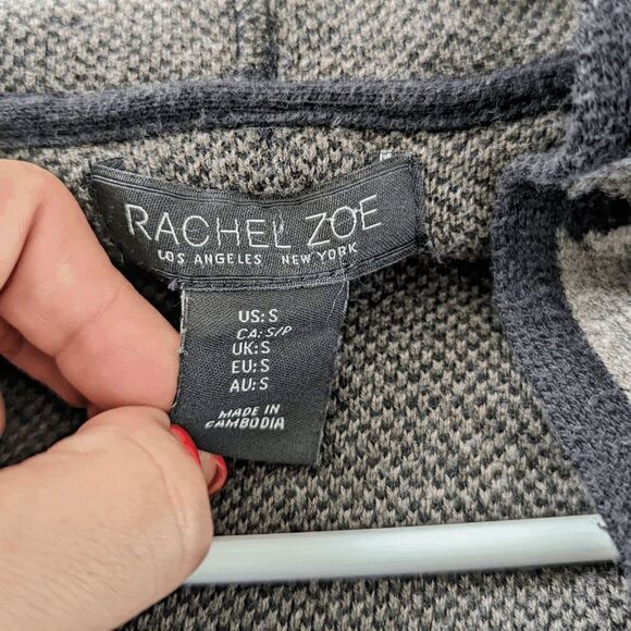 Women's Rachel Zoe Hooded Cardigan Sweater Green Black Camo Print Small Pockets - Picture 9 of 10